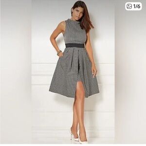 NWT Eva Mendez Elegant Black and White Striped Dress